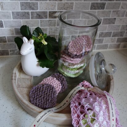 2 Way Face Scrubbies and Mesh Bag Set - knitting pattern