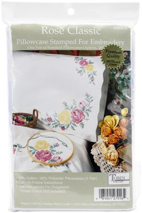 Tobin Stamped Pillowcase Pair 20in x 30in Rose Embroidery Kit