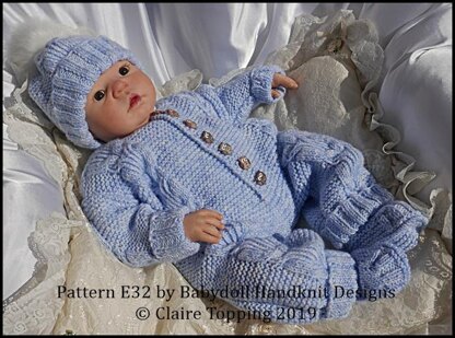 Cosy Cabled All-in-one set 16-22” doll/preemie – 3m+ baby