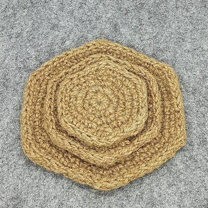 Jute hexagon coasters, 3 sizes