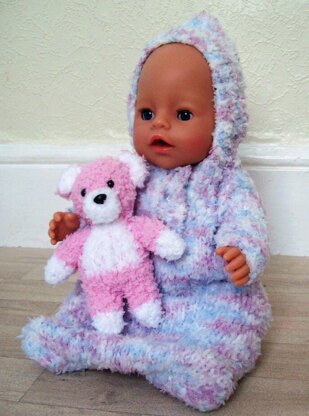 Dolls Hooded Sleeping bag & Teddy Bear Height 17" BB005