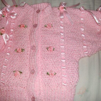 Raglan ribbon and roses cardigan