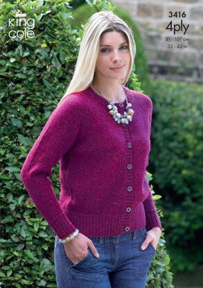 Sweater & Cardigan in King Cole 4 Ply - 3416