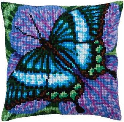 Collection D'Art Volatic Turquoise Butterfly I Cross Stitch Cushion Kit - 40cm x 40cm