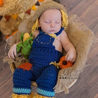 Newborn Scarecrow Outfit with Corn and Pumpkin