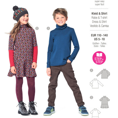 Burda Style Children's Top, Dress with Roll Neck Collar B9272 - Paper Pattern, Size 5-10 (110-140)