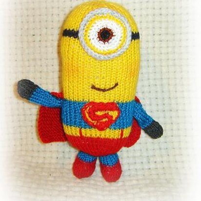 Toy Knitting Patterns -Knitted Minion Superman - knitting pattern