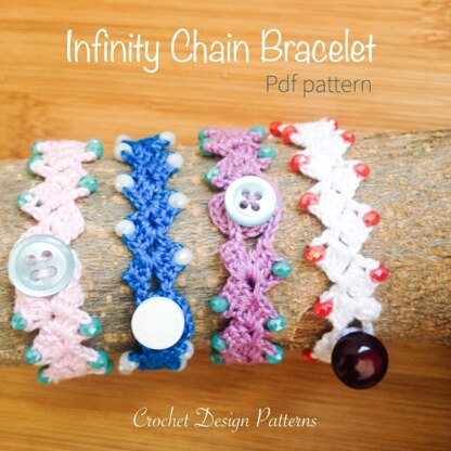 Infinity chain bracelet with beads -Crochet pattern