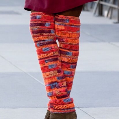 Thigh High Leg Warmers in Red Heart Heart & Sole - LW2526