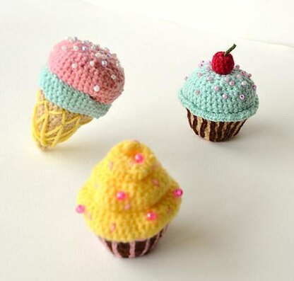 Cupcake, Ice Cream and Donut Set: Donut Crochet Pattern, Cupcake Crochet Pattern, Ice Cream Crochet Pattern