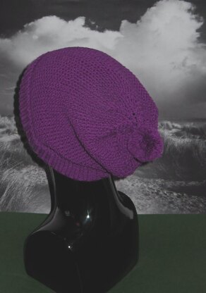 Rib Cuff Moss Stitch (Seed Stitch) Bobble Slouch Hat