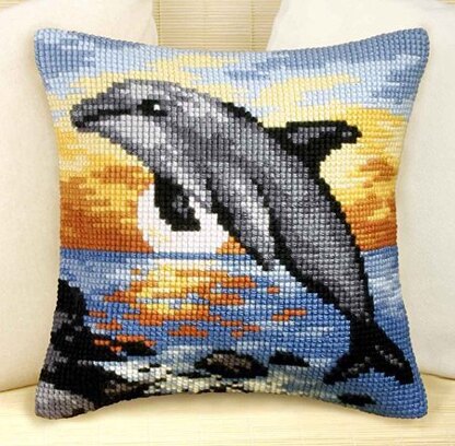 Orchidea Dolphin Sunset Cushion Front Chunky Cross Stitch Kit - 40cm x 40cm