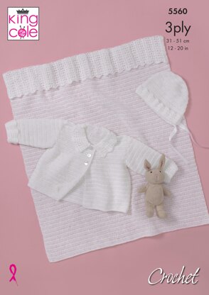 Jacket, Bonnet & Blanket in King Cole Big Value Baby 3Ply - 5560 - Downloadable PDF