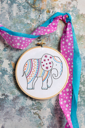 Hawthorn Handmade Elephant Contemporary Printed Embroidery Kit - 13 x 12.5cm