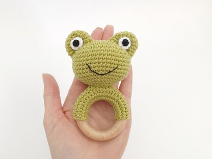 Frog crochet pattern baby rattle Amigurumi teething toy