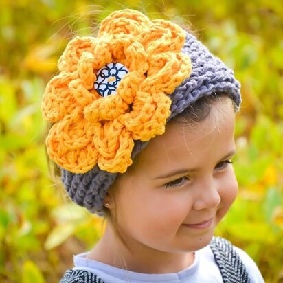 Chunky Ribbed Earwarmer Headband with Rose