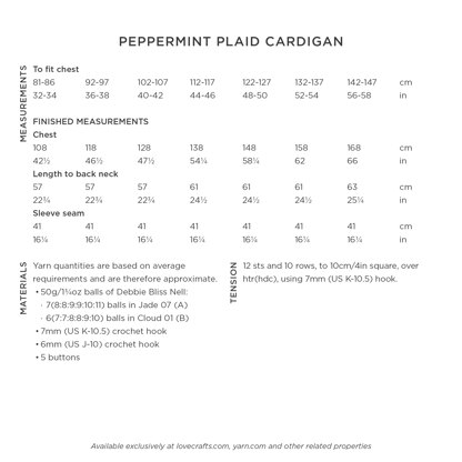 Peppermint Plaid Cardigan - Crochet Pattern for Women in Debbie Bliss