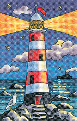 Heritage Lighthouse by Night Cross Stitch Kit 14 Count Aida - 12cm x 19cm