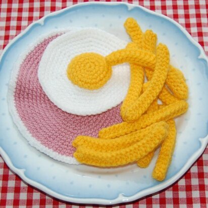 Knitting & Crochet Pattern for Ham, Fried Egg and Chips / Fries - Crocheted Play Food