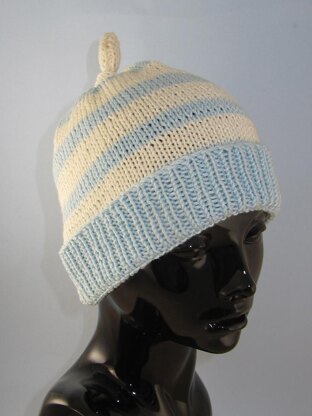 Simple Stripe Topknot Beanie Hat