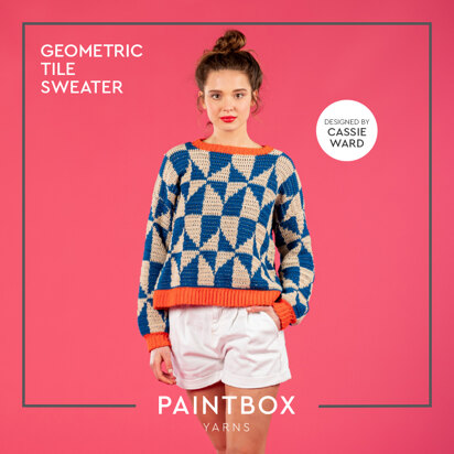 Geometric Tile Sweater - Free Sweater Crochet Pattern For Women in Paintbox Yarns Cotton DK by Paintbox Yarns