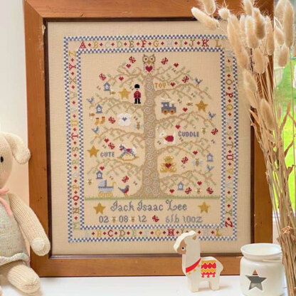 Historical Sampler Company Tree A-Z Birth Sampler, Boy Cross Stitch Kit - 28cm x 34cm