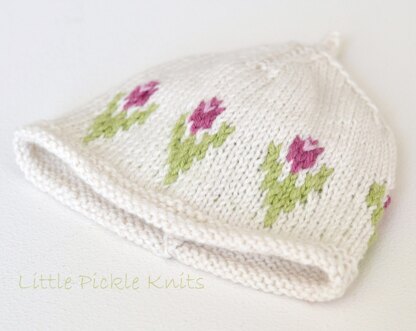 A pretty floral baby beanie for the spring