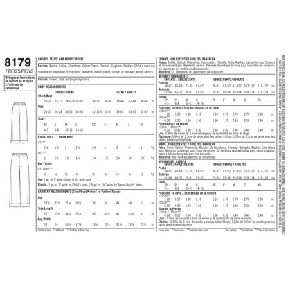 Simplicity Child, Teen and Adult Lounge Pant 8179 - Paper Pattern, Size A (XS - L / XS - XL)