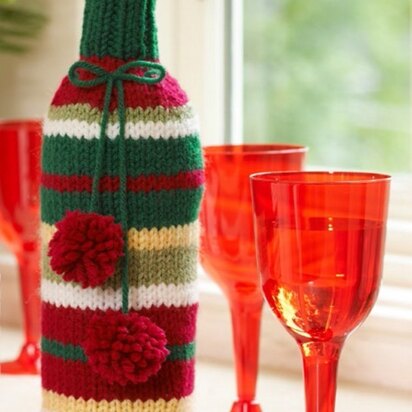 Striped Bottle Cozy in Red Heart Super Saver Economy Solids - LW3803