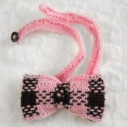 Girl Gingham Look Bow Headband - knitting pattern