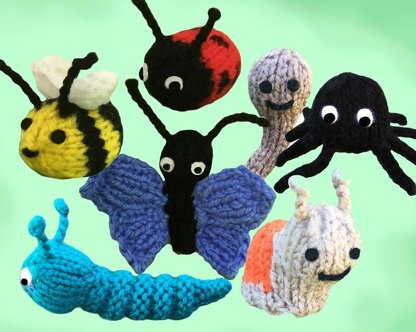 Finger puppets: 7 garden creatures: bee, snail, caterpillar, ladybird, worm, butterfly, spider