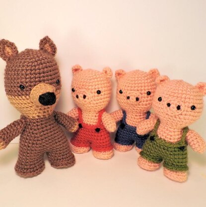 Three Little Pigs and The Big Bad Wolf Amigurumi