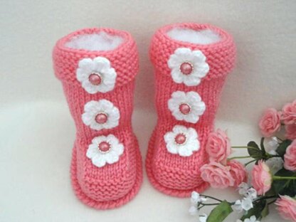Knitted Baby Girl Booties Aurora Pattern by Elena Mitchell