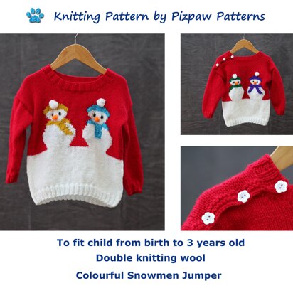 Colourful Snowmen Christmas Jumper (17) to fit from birth to 3 years old - knitting pattern