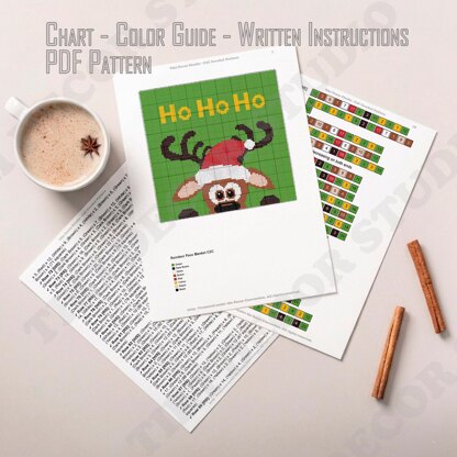 Reindeer Christmas Blanket Ho-Ho-Ho Cute Green Throw C2C CROCHET PATTERN