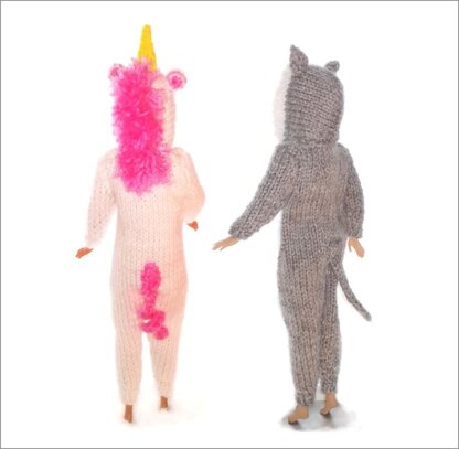 Unicorn & Cat onesie for Barbie, 11-12" doll