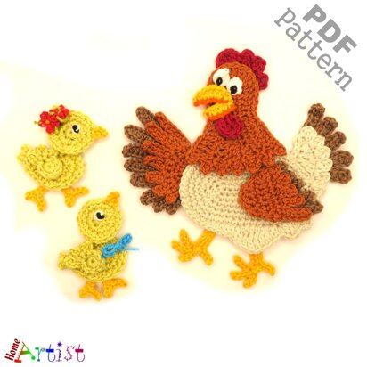Chicken crochet applique pattern