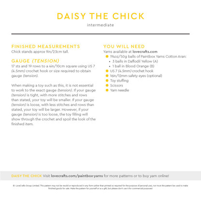 Paintbox Yarns Daisy The Chick PDF (Free).