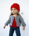 Gray and red outfit  knitted flat for 18in doll