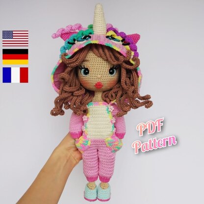 Crochet doll pattern amigurumi, Astrid, Crochet Doll with clothes (Deutsch, English, Français)