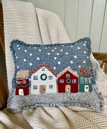 Winter Cottages Crochet Cushion Crochet pattern by KATE EASTWOOD LoveCrafts