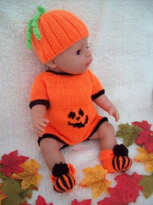 Dolls Pumpkin Romper Hat & Boots Halloween Outfit Height 12" - 17" BB006