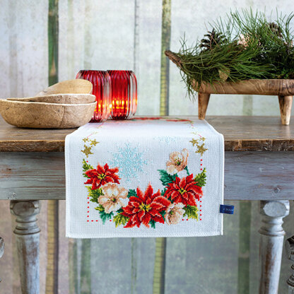 Vervaco Christmas Flowers Aida Table Runner Cross Stitch Kit - 32cm x 84cm