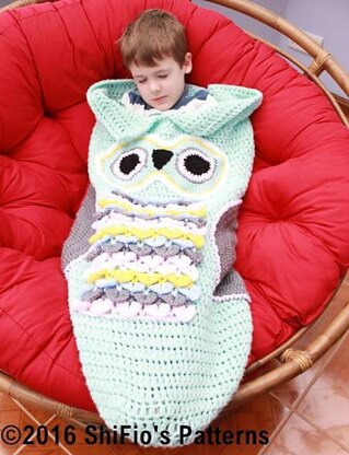 Crochet Pattern child owl cocoon UK & USA Terms #345