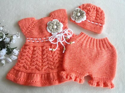 Knitting PATTERN Christening Dress Baby Bloomers and Hat
