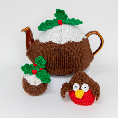 Holly, Christmas Pudding & Robin Set - Free Christmas Decorations Knitting Pattern in Paintbox Yarns Simply DK