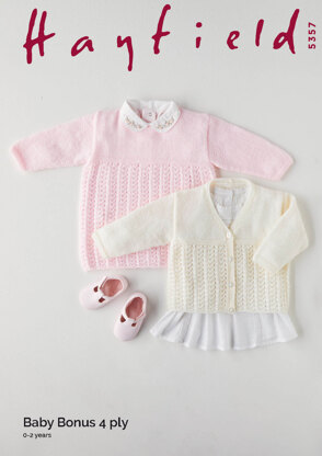 Babies Dress & Cardigan in Hayfield Baby Bonus 4 Ply  - 5357 - Leaflet