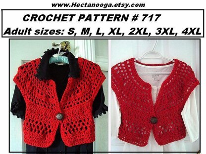 717 RED CROCHET SHRUG, SMALL TO PLUS SIZE