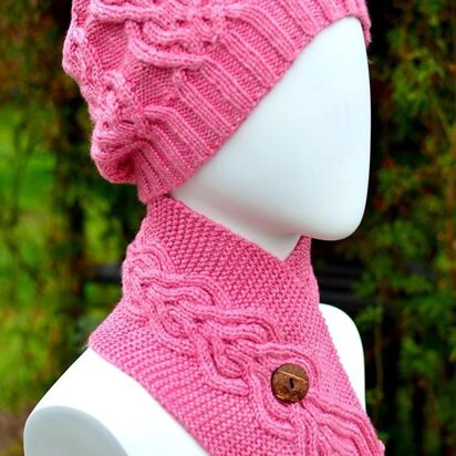 Trinity Hat and Neck Warmer (Cable/ Slouchy/Hat and  Stay On/ Buttoned Scarf)