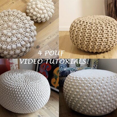 VIDEO TUTORIAL 4 Knitted & Crochet Pouf Floor cushion Patterns, Crochet Pattern, Knit Pattern